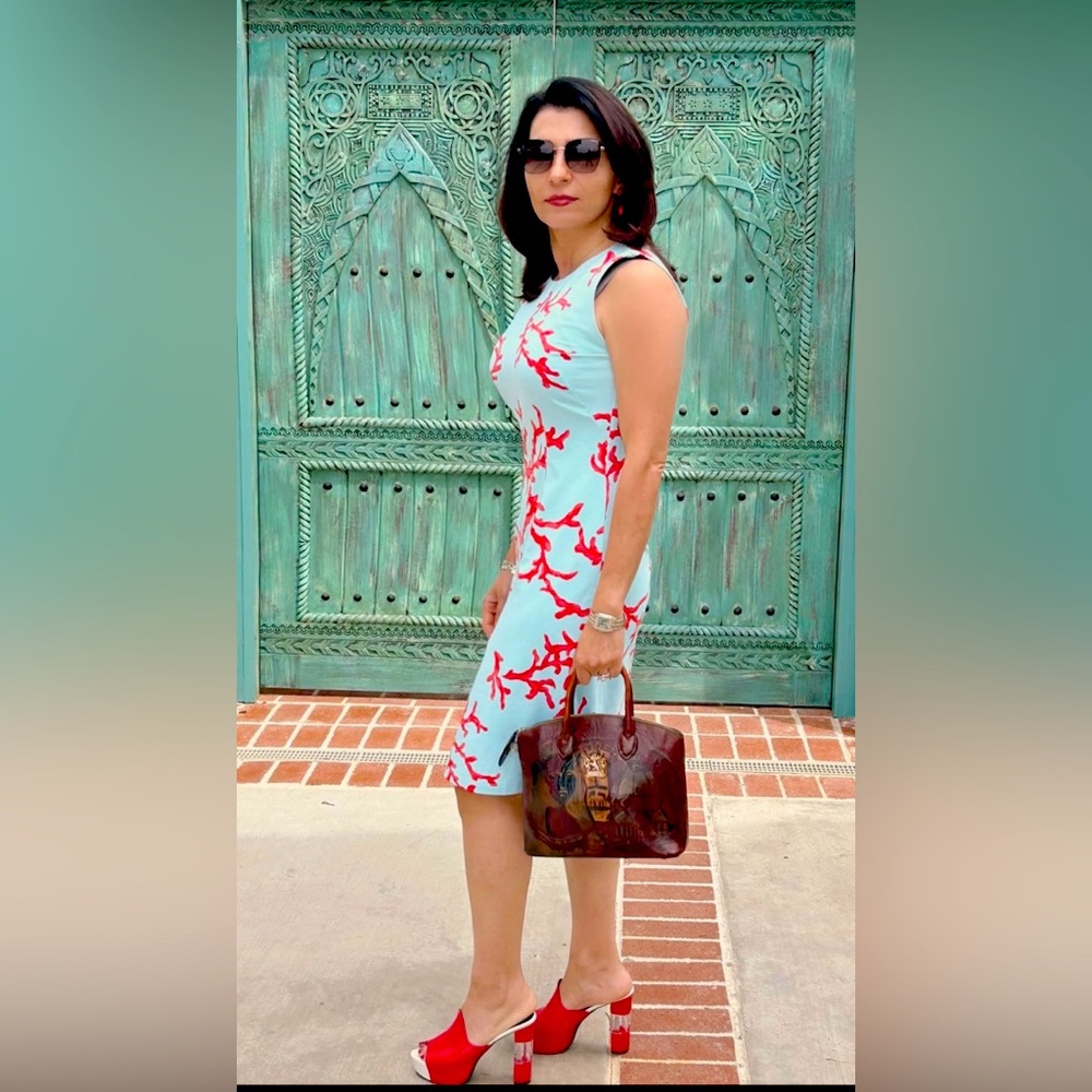 J. McLaughlin Sophia Aqua Coral Catalina Cloth Sleeveless Dress Retail $228